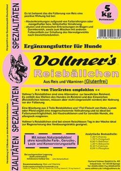 5kg Vollmer´s Vollmer Reisbällchen Diätfutter Reis Bällchen