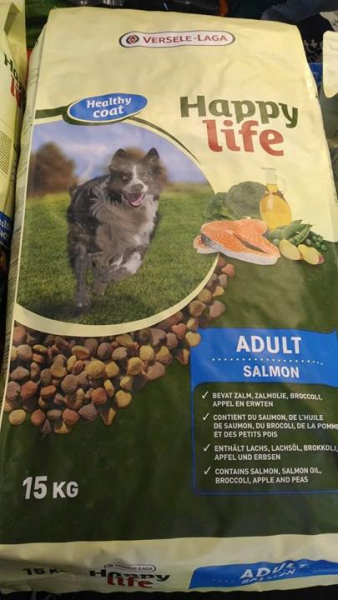 15kg Happy life Adult mit Lachs Abwechslungsreiches Futter mit Lachs - vitaler erwachsener Hund