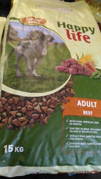 15kg Happy Life Adult Beef mit Rind Abwechslungsreiches Futter mit Rind - vitaler erwachsener Hund