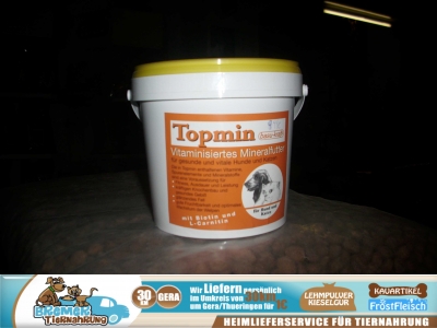 1kg BASU TOPMIN Vitaminisiertes Mineralfutter im Kunstoffeimer mit Biotin L - Carnitin für Hunde und Katzen